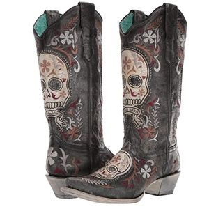 CORRAL E1587 distressed charcoal leather embroidered sugar skull boots sz 7 NWT